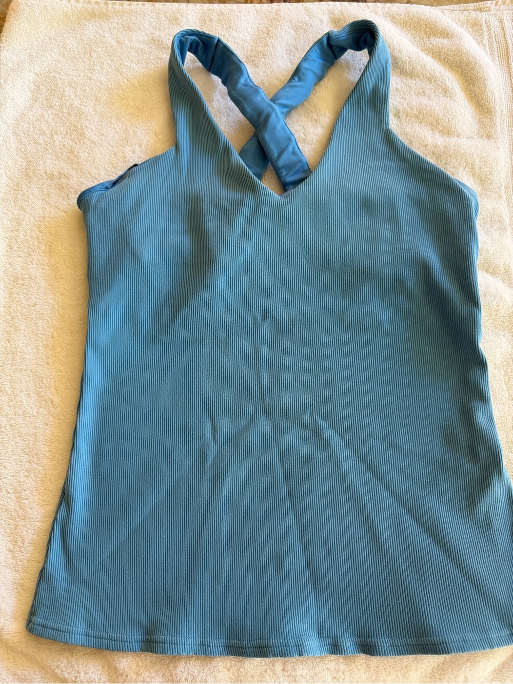 ALO Yoga Ribbed Cross-Back Tank Top - Teal Blue